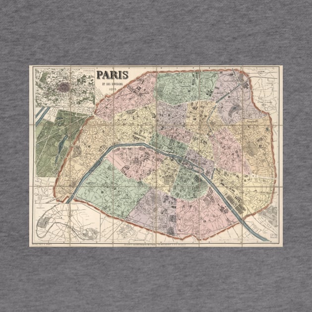 Vinage Map of Paris France (1878) by Bravuramedia